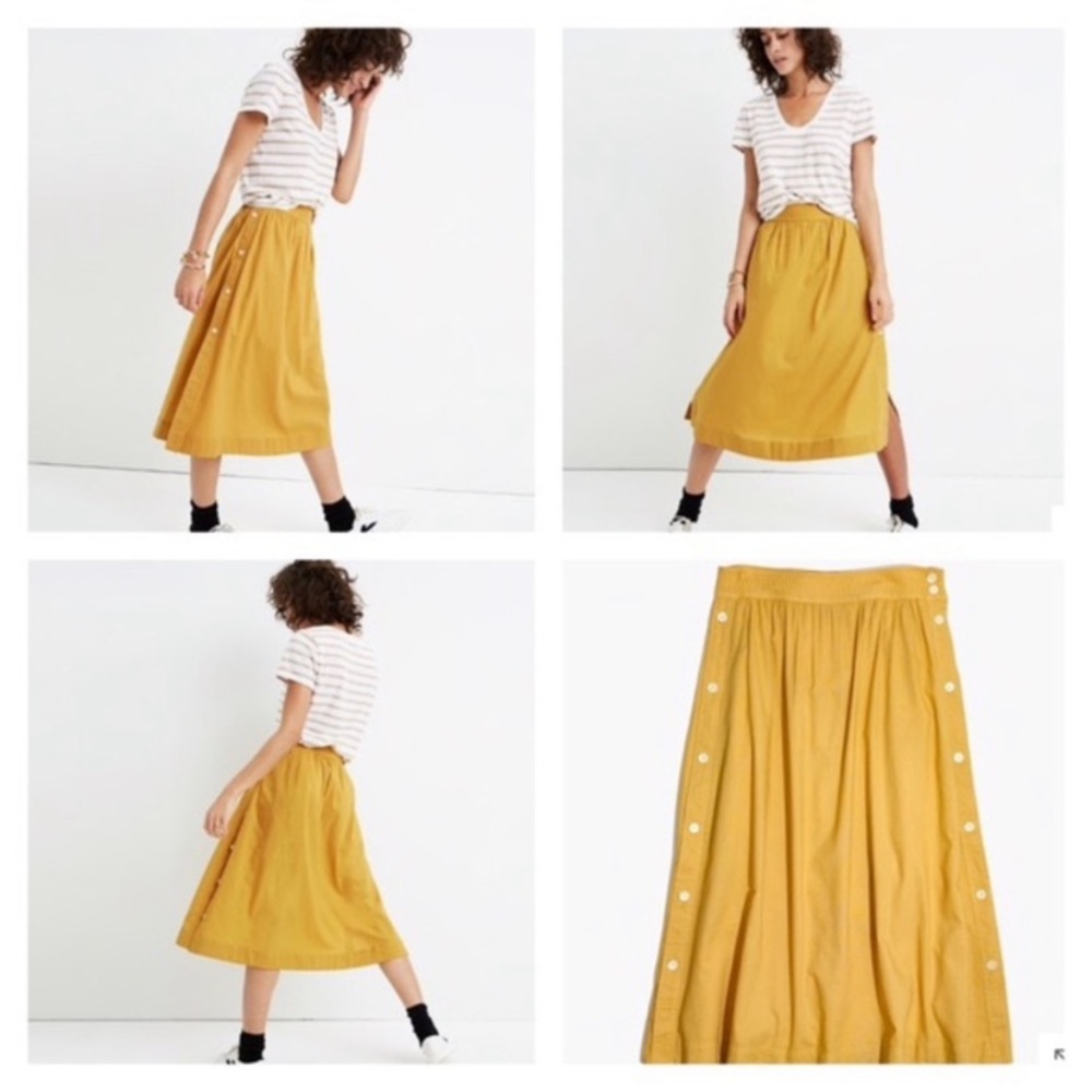 Madewell mustard yellow side button midi skirt